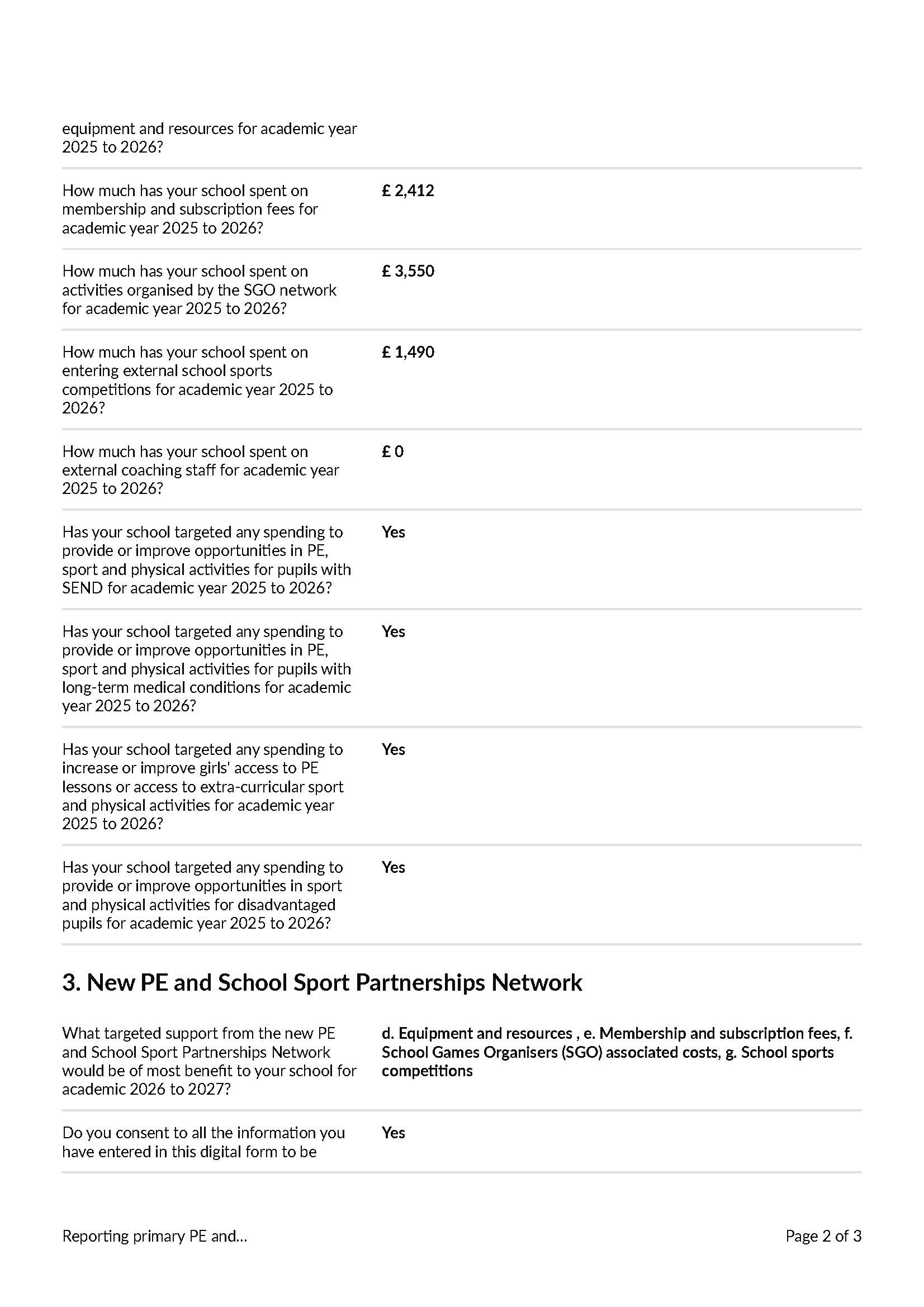 Reporting primary PE and sport premium grant expenditure for academic year 2025 to 2026 Page 2